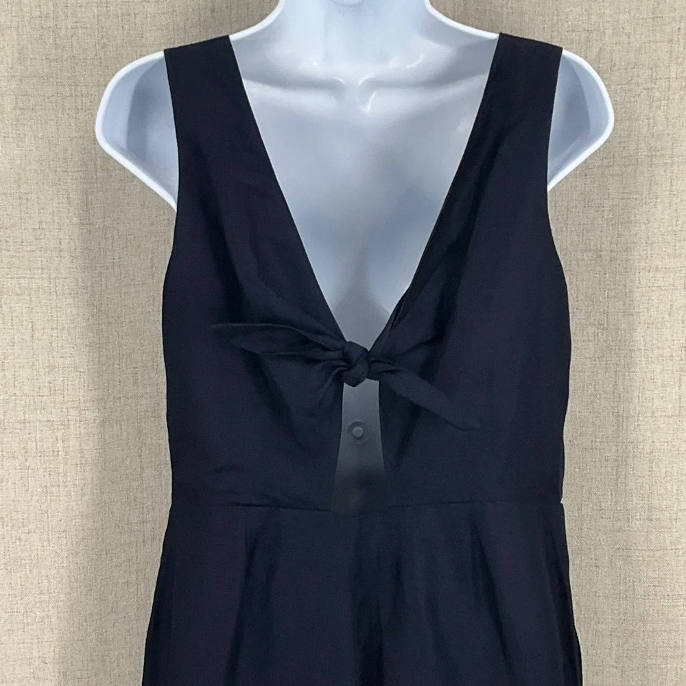 Banana Republic Jumpsuit Women 6 Navy Linen Tie Back Wide Leg Cropped Petite‎